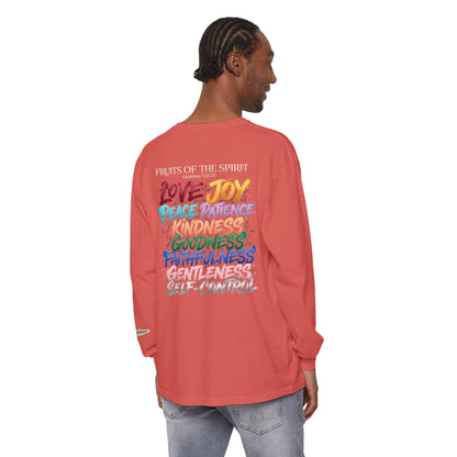 "Spirit Fruit" Galatians 5 Garment-Dyed Long Sleeve Tee — Unisex Graphic Shirt