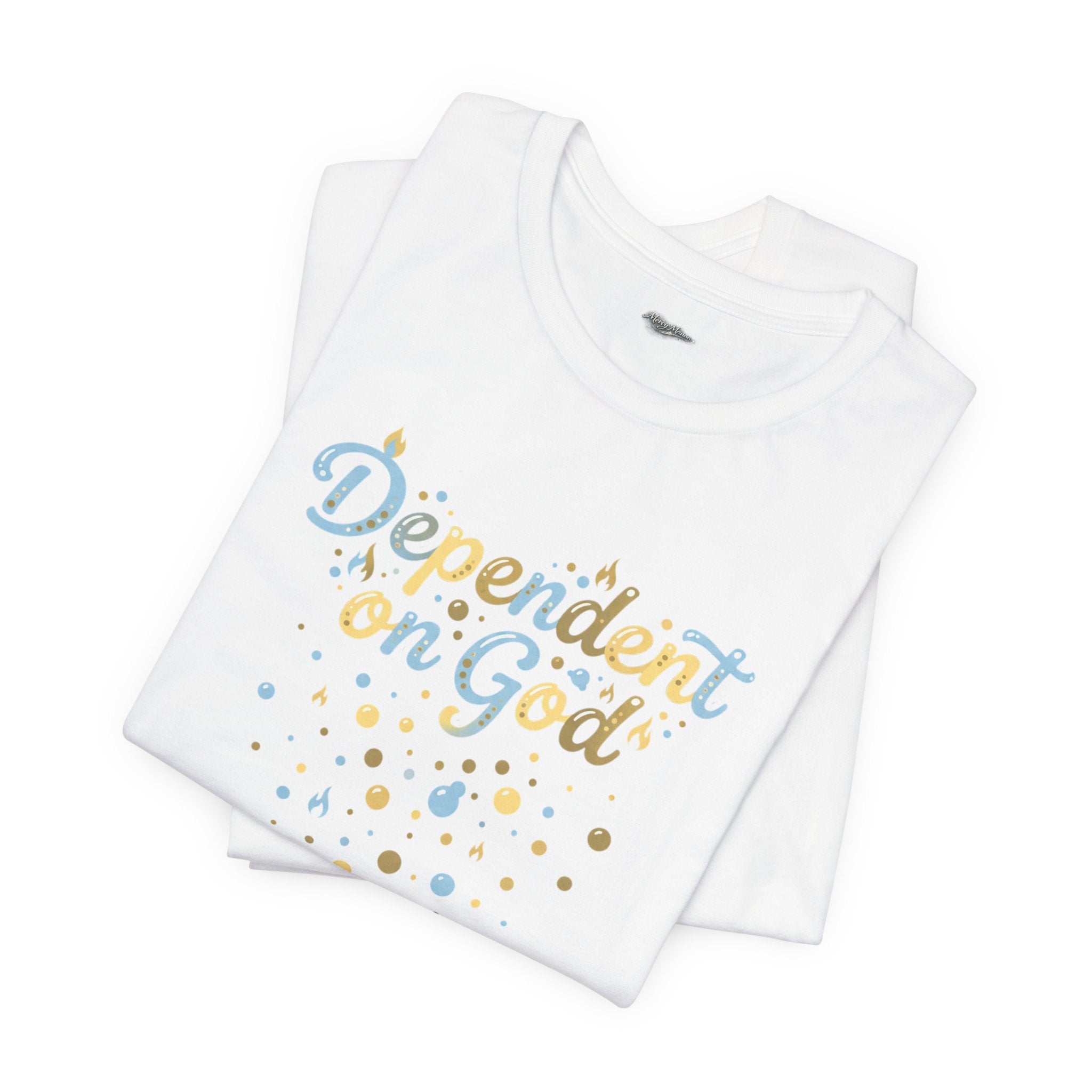 "Dependent on God" Pastel Script &amp; Stars Graphic Tee — Unisex Cotton T-Shirt